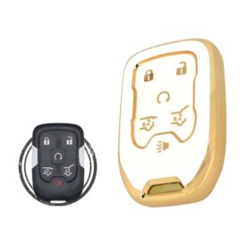 TPU Key Cover Case For Chevrolet Suburban Tahoe Smart Key Remote 6 Button WHITE GOLD Color