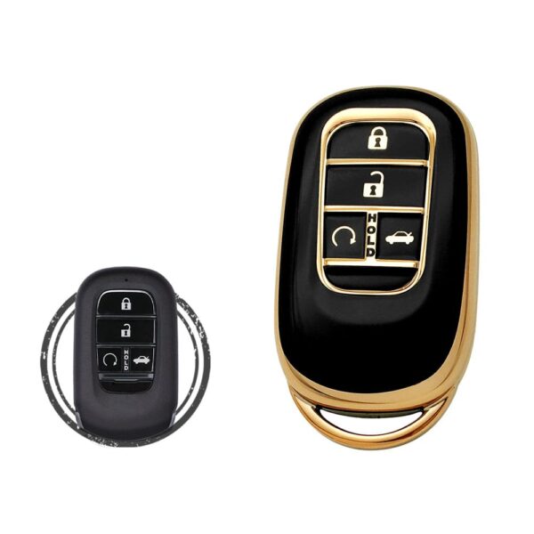 TPU Key Cover Case For 2023-2024 Honda Accord Civic Smart Key Remote 4 Button BLACK GOLD Color