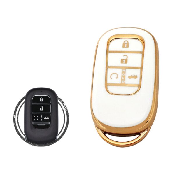 TPU Key Cover Case For 2023-2024 Honda Accord Civic Smart Key Remote 4 Button WHITE GOLD Color