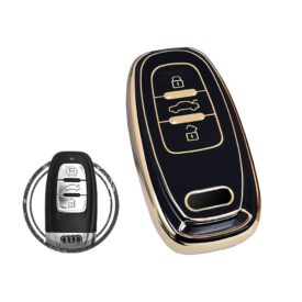 TPU Car Key Cover Case Compatible With Audi Smart Key Remote 3 Buttons BLACK GOLD Color