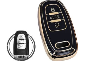 TPU Car Key Cover Case Compatible With Audi Smart Key Remote 3 Buttons BLACK GOLD Color