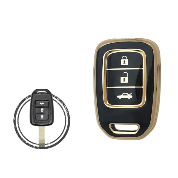 TPU Key Cover Case For Honda Remote Key 3 Button BLACK GOLD Color
