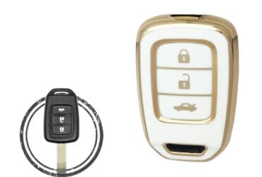 TPU Key Cover Case For Honda Remote Key 3 Button WHITE GOLD Color