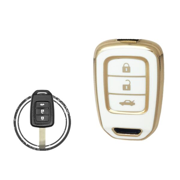 TPU Key Cover Case For Honda Remote Key 3 Button WHITE GOLD Color