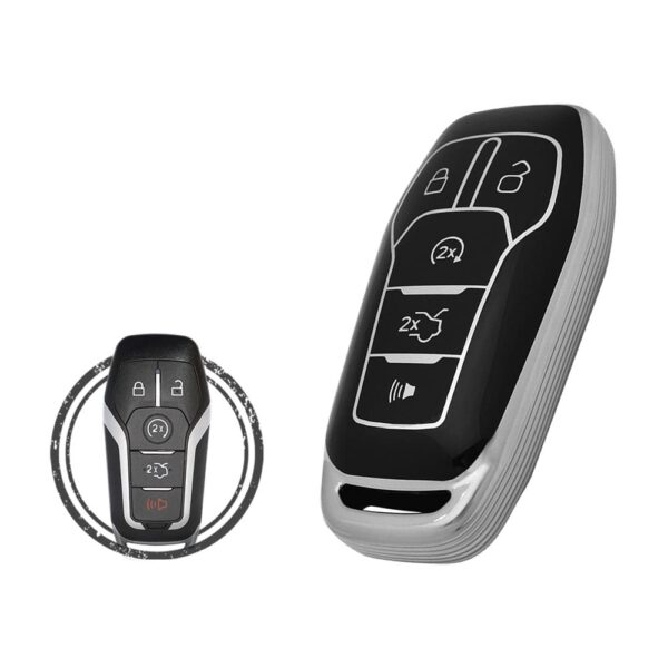 TPU Key Cover Case For Ford Explorer Edge Fusion Smart Key Remote 5 Button Black Chrome Color