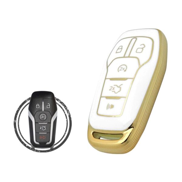 TPU Key Cover Case For Ford Explorer Edge Fusion Smart Key Remote 5 Button WHITE GOLD Color