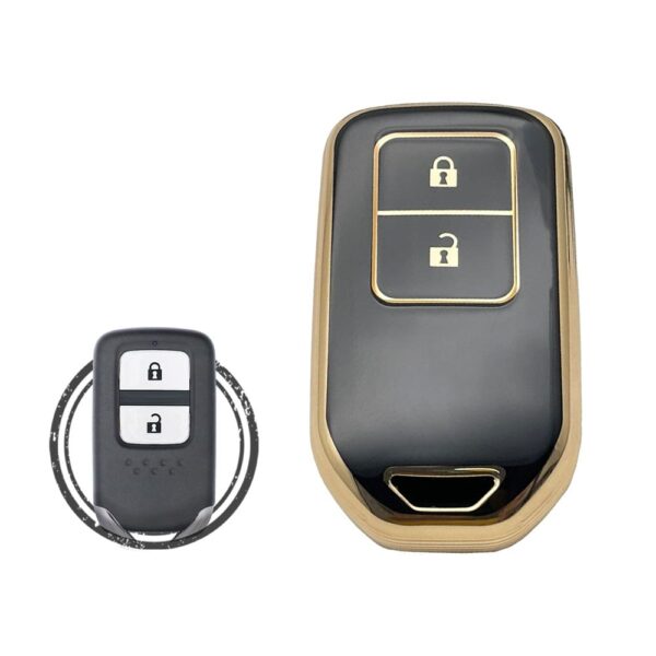 TPU Key Cover Case For Honda Civic City Jazz BR-V Smart Key Remote 2 Button BLACK GOLD Color
