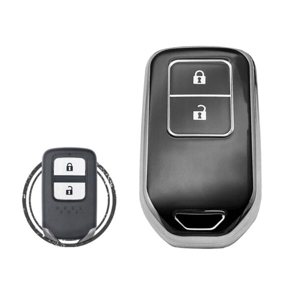 TPU Key Cover Case For Honda Civic City Jazz BR-V Smart Key Remote 2 Button Black Chrome Color