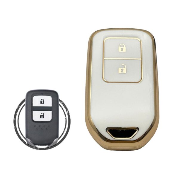 TPU Key Cover Case For Honda Civic City Jazz BR-V Smart Key Remote 2 Button WHITE GOLD Color
