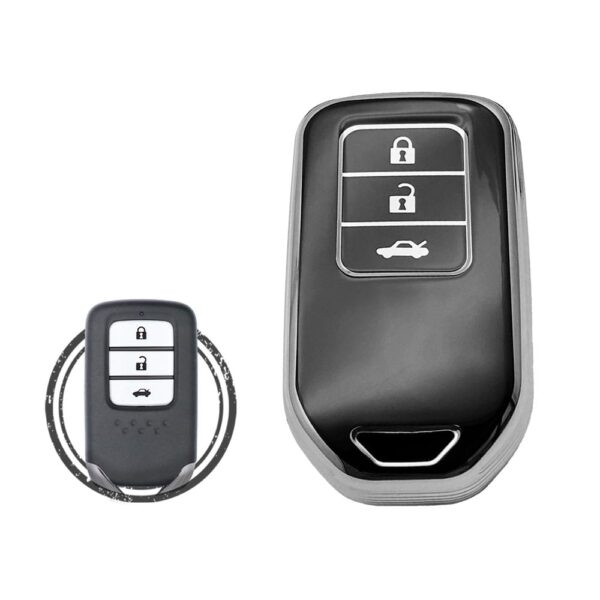 TPU Key Cover Case For Honda City Civic Jazz Amaze CR-V WR-V BR-V Smart Key Remote 3 Button Black Chrome Color