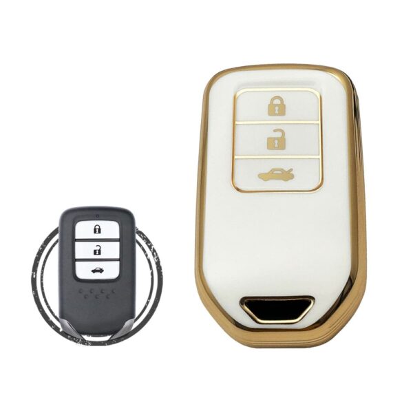 TPU Key Cover Case For Honda City Civic Jazz Amaze CR-V WR-V BR-V Smart Key Remote 3 Button WHITE GOLD Color