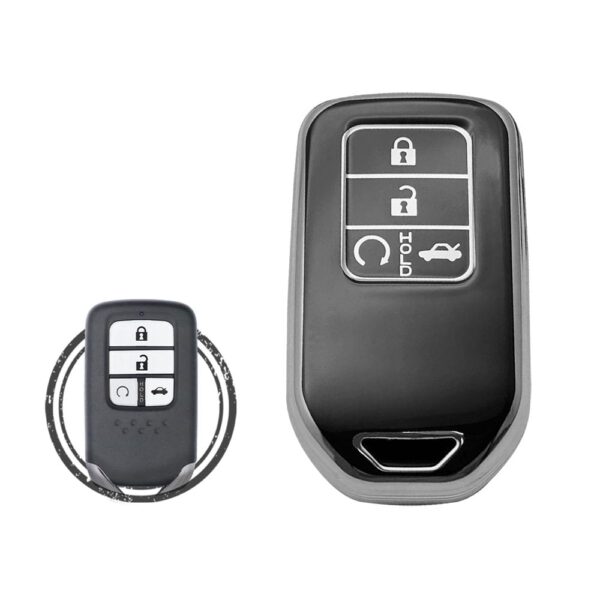 TPU Key Cover Case For Honda Accord Civic CR-V Smart Key Remote 4 Button Black Chrome Color