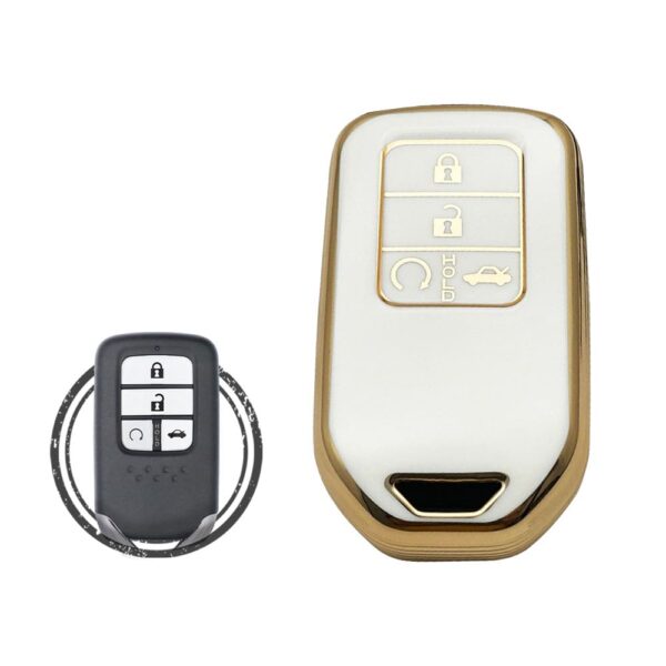 TPU Key Cover Case For Honda Accord Civic CR-V Smart Key Remote 4 Button WHITE GOLD Color