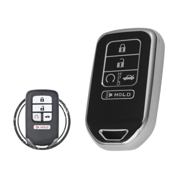 TPU Key Cover Case For Honda Accord Civic Pilot CR-V HR-V Smart Key Remote 5 Button Black Chrome Color