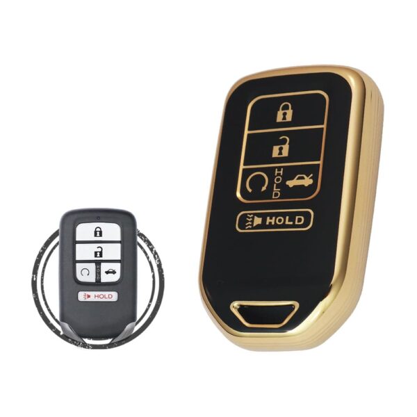 TPU Key Cover Case For Honda Accord Civic Pilot CR-V HR-V Smart Key Remote 5 Button BLACK GOLD Color