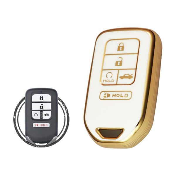 TPU Key Cover Case For Honda Accord Civic Pilot CR-V HR-V Smart Key Remote 5 Button WHITE GOLD Color