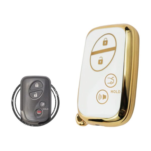 TPU Key Cover Case For Lexus Smart Key Remote 4 Button WHITE GOLD Color