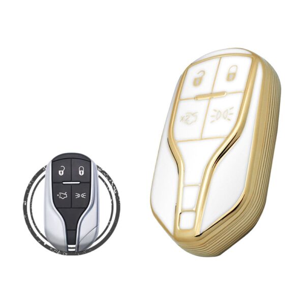 TPU Key Cover Case For Maserati Ghibli Quattroporte Smart Key Remote 4 Button WHITE GOLD Color