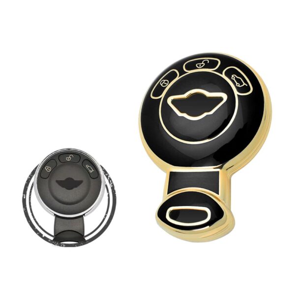 TPU Car Key Cover Case For Mini Cooper Key Remote 3 Buttons BLACK GOLD Color