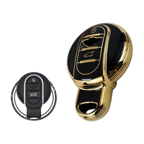 TPU Key Cover Case For Mini Cooper Remote Key 3 Button BLACK GOLD Color