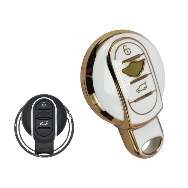 TPU Key Cover Case For Mini Cooper Remote Key 3 Button WHITE GOLD Color