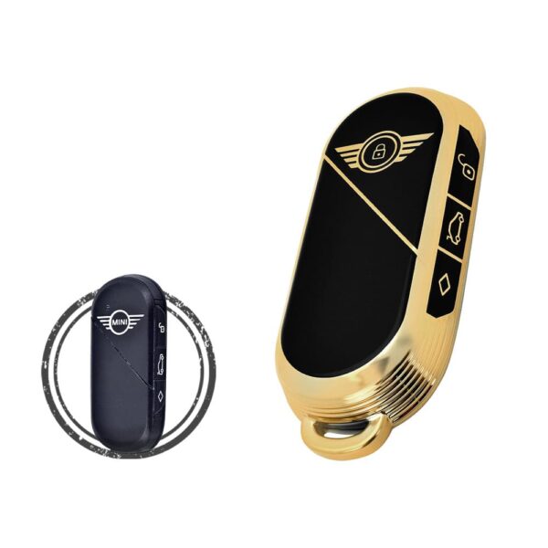 TPU Car Key Cover Case For 2023-2024 Mini Cooper Countryman Smart Key Remote 3 Button BLACK GOLD Color