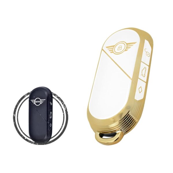 TPU Key Cover Case For 2023 Mini Cooper Countryman Smart Key Remote 3 Button WHITE GOLD Color