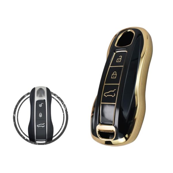 TPU Car Key Cover Case For Porsche Cayenne 911 Macan Panamera Remote Key 3 Button BLACK GOLD Color