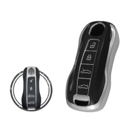 TPU Key Cover Case For Porsche Cayenne Macan Panamera Remote Key 4 Button Black Chrome Color