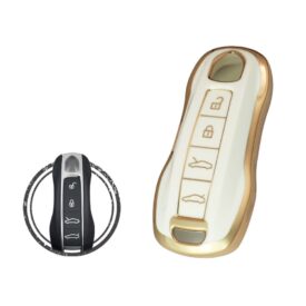 TPU Key Cover Case For Porsche Cayenne Macan Panamera Remote Key 4 Button WHITE GOLD Color