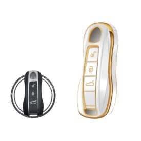 TPU Key Cover Case For Porsche Cayenne 911 Macan Panamera Remote Key 3 Button WHITE GOLD Color