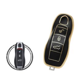 TPU Key Cover Case For Porsche Cayenne Panamera 911 Boxter Smart Key Remote 3 Button BLACK GOLD Color