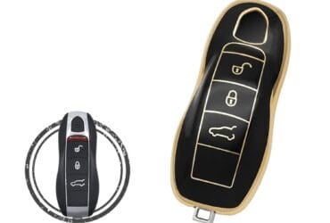 TPU Key Cover Case For Porsche Cayenne Panamera 911 Boxter Smart Key Remote 3 Button BLACK GOLD Color
