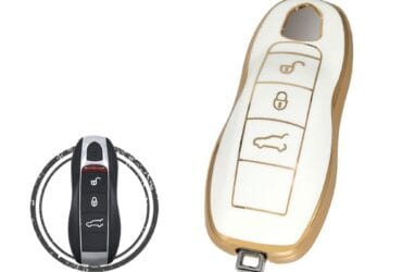 TPU Key Cover Case For Porsche Cayenne Panamera 911 Smart Key Remote 3 Button WHITE GOLD Color