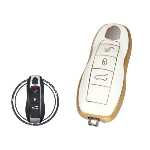 TPU Key Cover Case For Porsche Cayenne Panamera 911 Smart Key Remote 3 Button WHITE GOLD Color