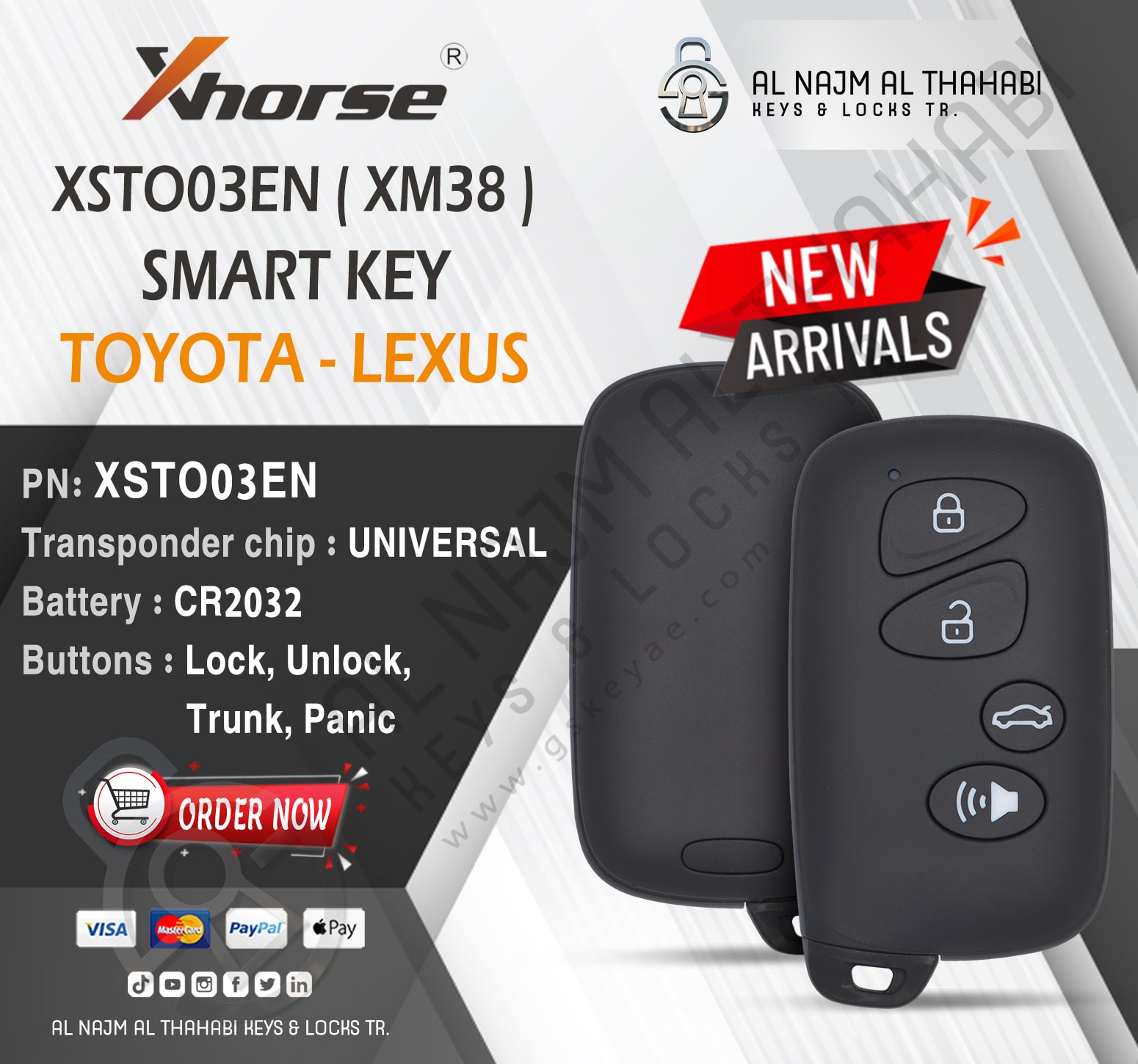 Xhorse XSTO03EN XM38 Smart Key 4D 8A 4A All in One For Toyota Lexus