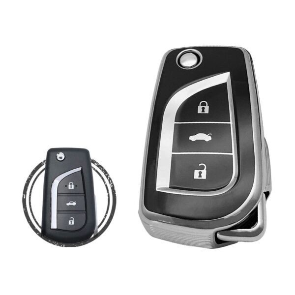 TPU Key Cover Case For Toyota Camry Flip Key Remote 3 Button Black Chrome Color