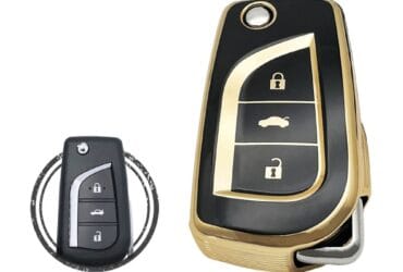 TPU Key Cover Case Protector For Toyota Camry Flip Key Remote 3 Button BLACK GOLD Color