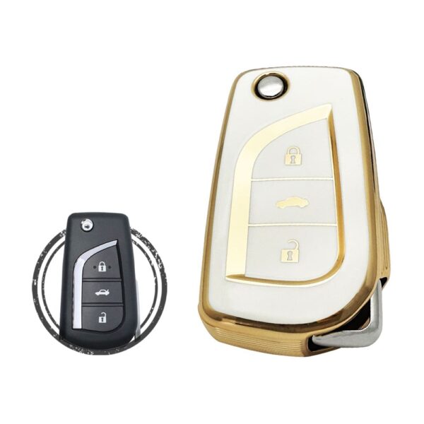 TPU Key Cover Case For Toyota Camry Flip Key Remote 3 Button WHITE GOLD Color