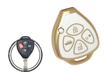 Coque TPU pour clé à tête télécommande 4 boutons Toyota couleur blanc et or