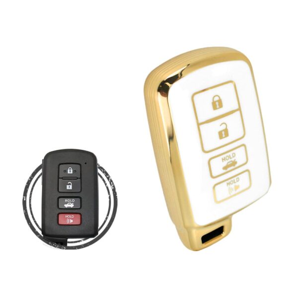 TPU Key Cover Case For Toyota Corolla Avalon Camry Smart Key Remote 4 Button WHITE GOLD Color