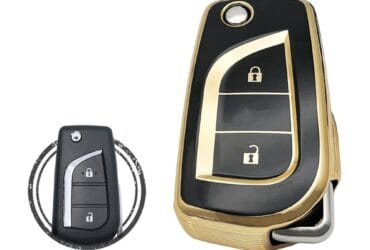 TPU Key Cover Case Protector For Toyota Fortuner Hilux Flip Key Remote 2 Button BLACK GOLD Color