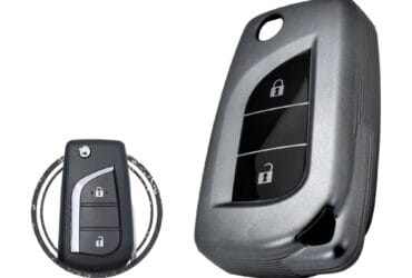 Coque TPU pour télécommande clé pliante Toyota Fortuner Hilux 2 boutons couleur métal noir