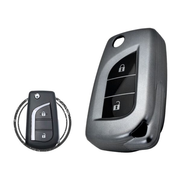 TPU Car Key Fob Cover Case For Toyota Fortuner Hilux Flip Key Remote 2 Button BLACK Metal Color