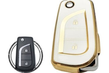 Coque TPU pour télécommande clé pliante Toyota Fortuner Hilux 2 boutons couleur blanc et or