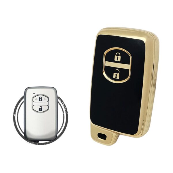 TPU Key Cover Case Protector For Toyota Land Cruiser Smart Key Remote 2 Button BLACK GOLD Color