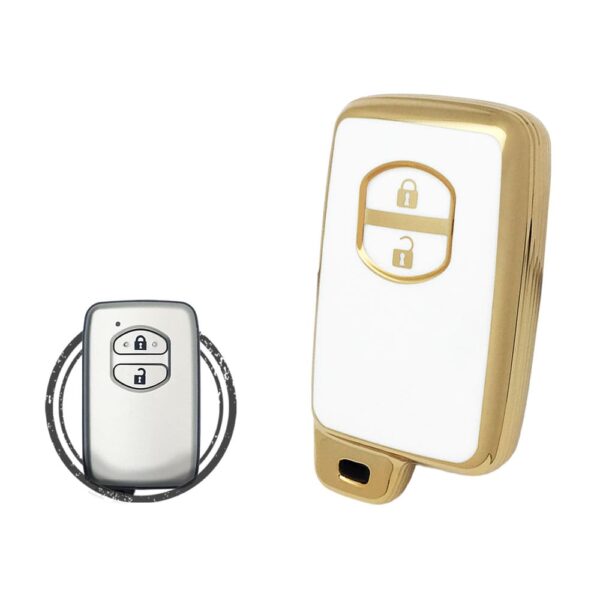 TPU Key Cover Case For Toyota Land Cruiser Smart Key Remote 2 Button WHITE GOLD Color