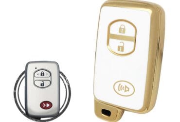 TPU Key Cover Case For Toyota Land Cruiser Smart Key Remote 3 Button w/ Panic WHITE GOLD Color