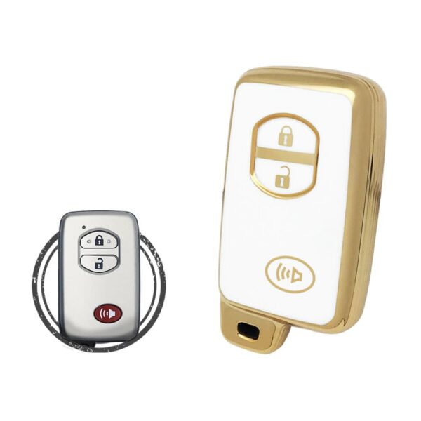TPU Key Cover Case For Toyota Land Cruiser Smart Key Remote 3 Button w/ Panic WHITE GOLD Color