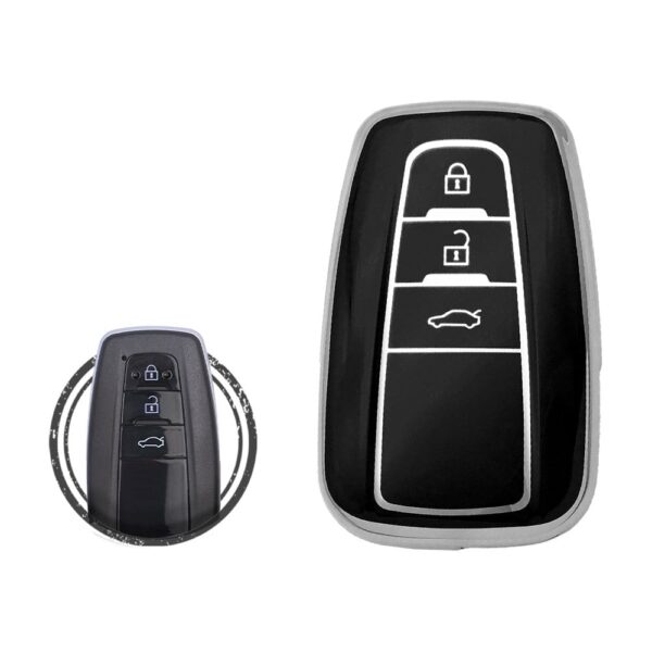 TPU Key Cover Case For Toyota Land Cruiser Prado Smart Key Remote 3 Button Black Chrome Color